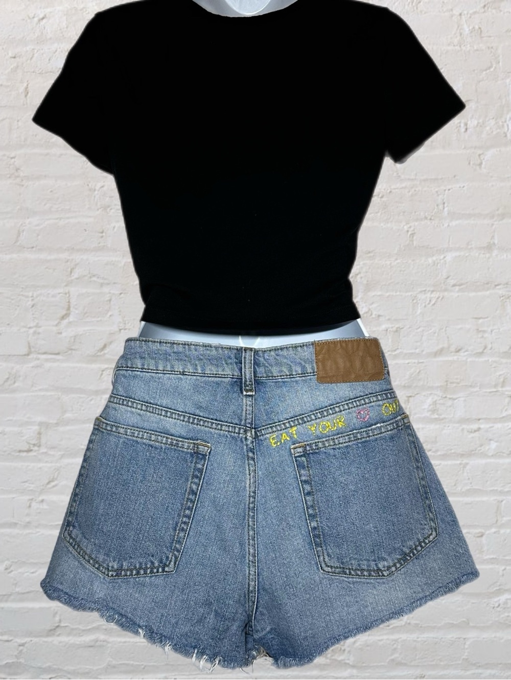 Divided Blue Denim Embroidered Distressed Mini Shorts in Women’s Size US 6